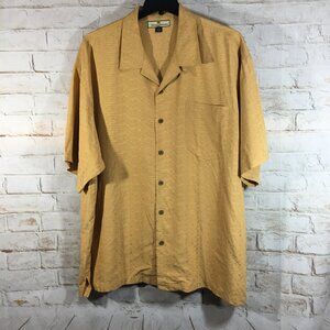 Tommy Bahama Button Up 100% Silk Shirt Mens Size XXL Mustard Yellow Hawaiian